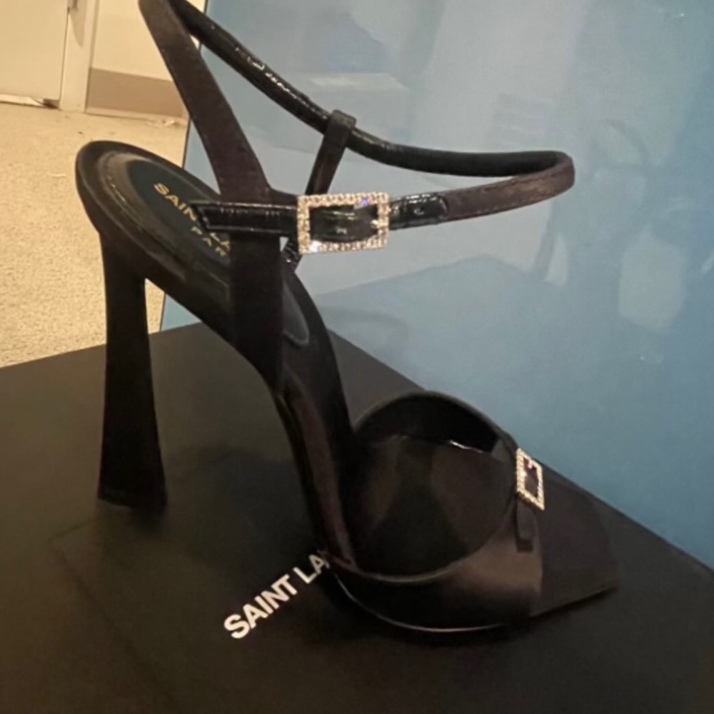 Ysl Saint Laurent heels Venue crystal-embellished satin sandals